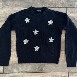 Crewcuts Black Sweater with Silver Floral Accents